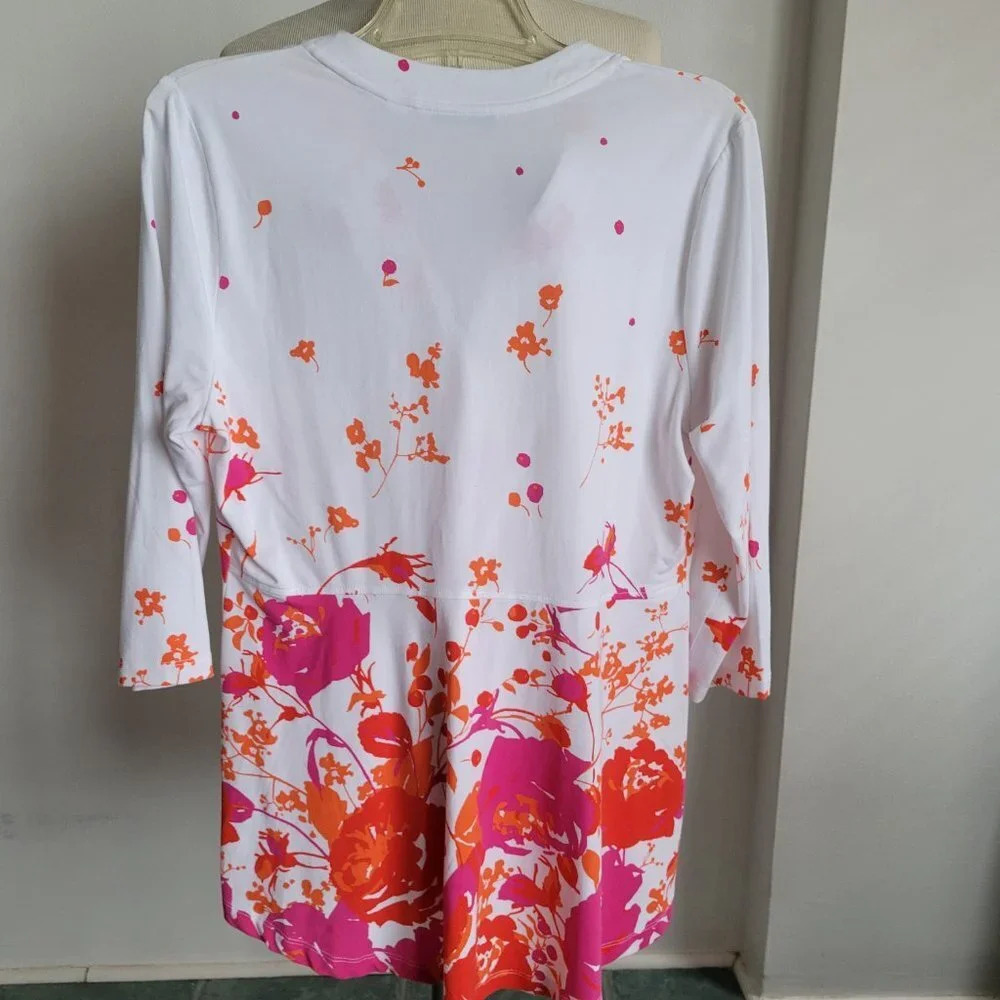 Isaac Mizrahi Live! Women's White Orange Floral Peplum Sweater (Size: Medium) - Picture 11 of 14